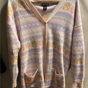 Hot Topic Multicolor Pastel Women's Cardigan strawberry & teddy bears